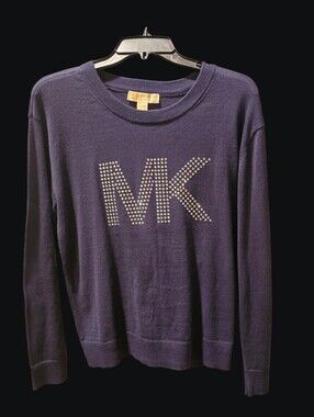 Michael Kors Navy Rhinestone Studded Crewneck Sweater